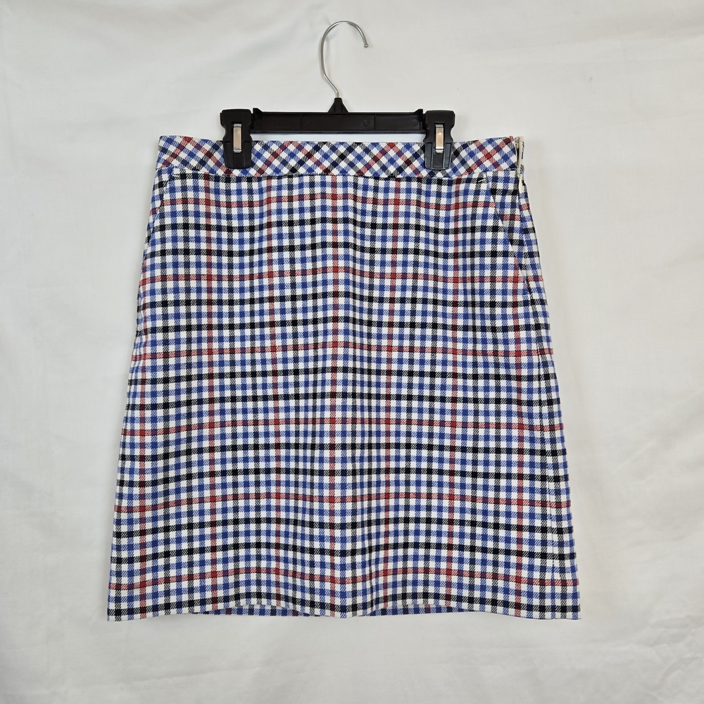 Talbots Womens Preppy Red Blue Checkered Plaid Lined Career A-line Skirt 6Petite